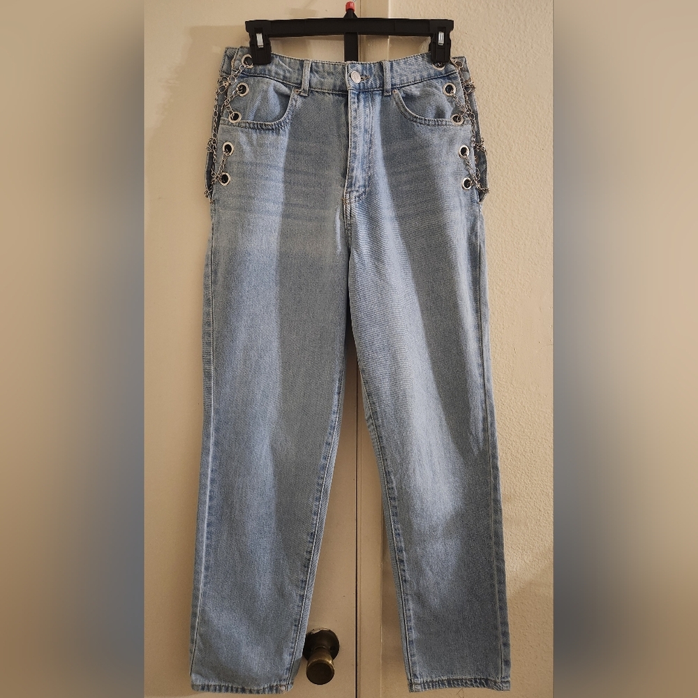 Forever 21 Light Blue Straight Leg Jeans with Lace-Up Sides
